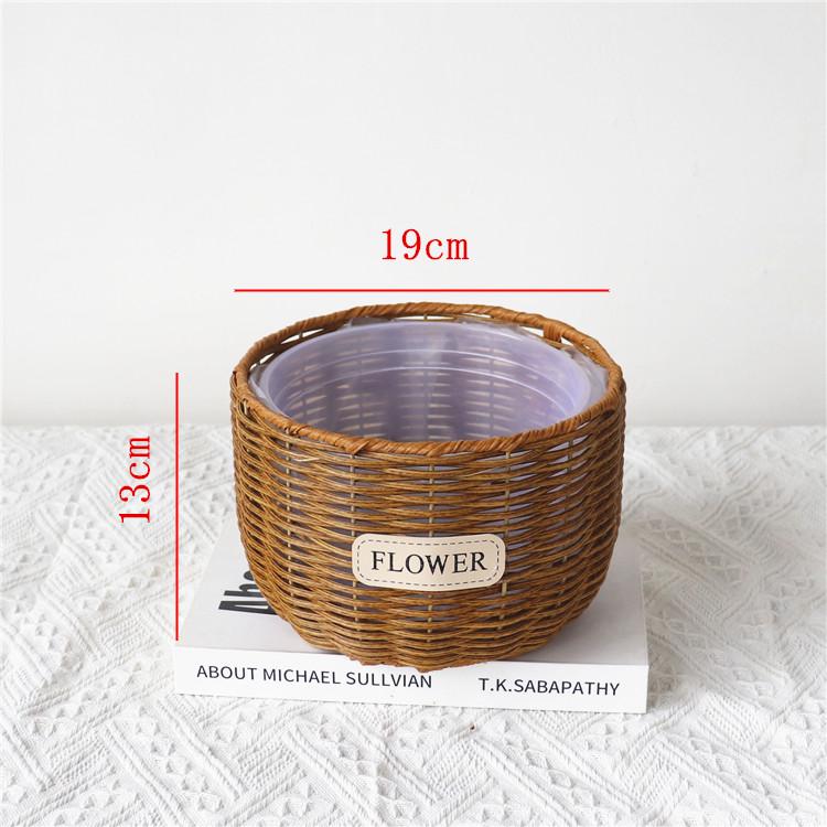Handmade Pastoral Woven Rattan Flower Basket for Creative Arrangements and Succulent Decorations