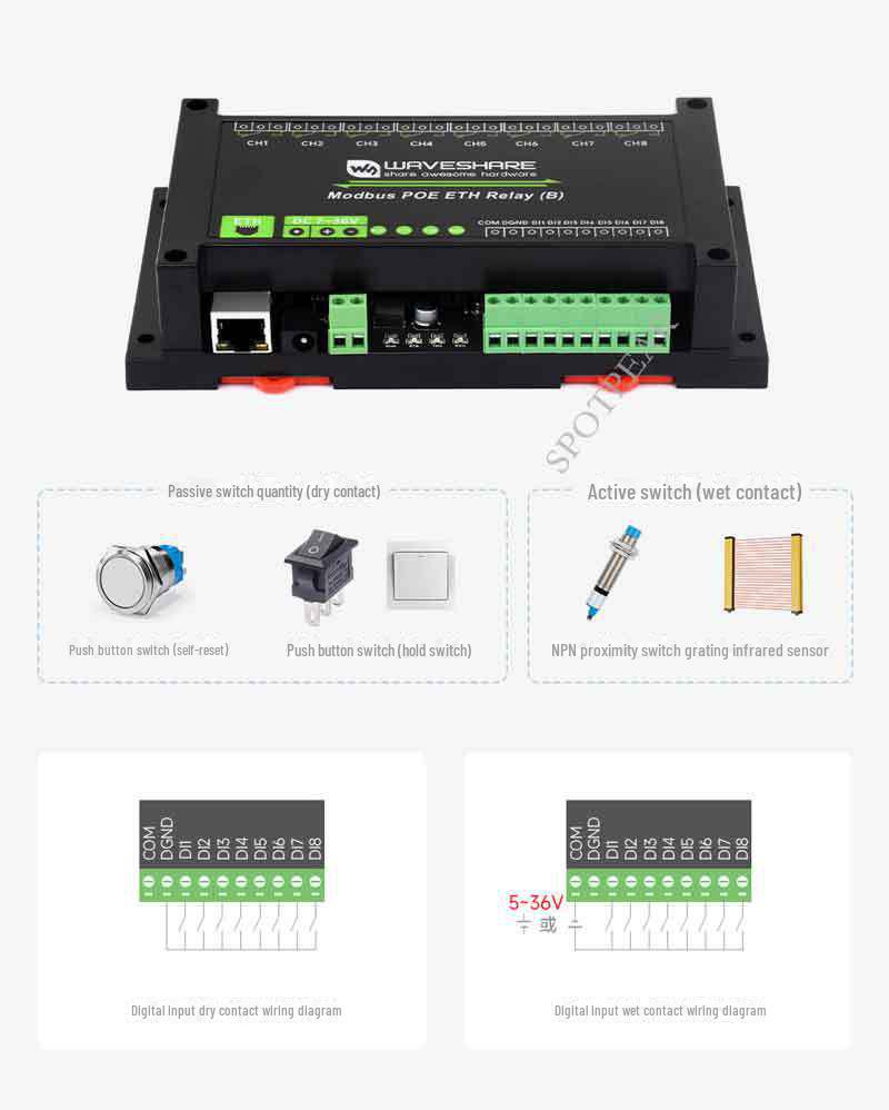 Industrial Ethernet Relay: 8-Way PoE Power Supply, Modbus RTU/TCP IoT Module