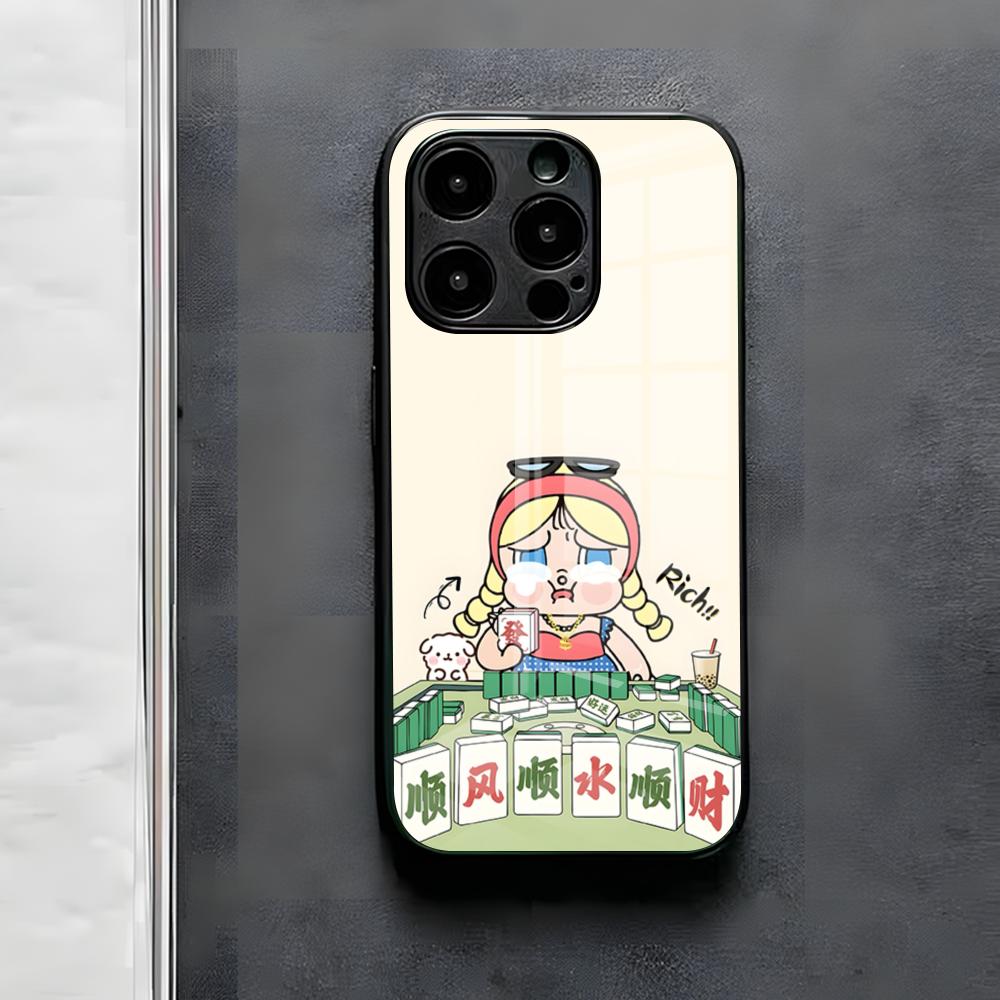 Cute C-Crybaby Doll Phone Case For IPhone 17 Air 16 E Pro Max 15 14 13 Mini 12 Pro 11 Max Plus Black Glass Cover