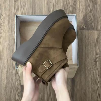 Корейская версия ретро нишевая пряжка для ремня ковбойские сапоги вестерн короткие сапоги женские осенне-зимние новые на толстой подошве с увеличением роста круглый носок ботинки Мартин