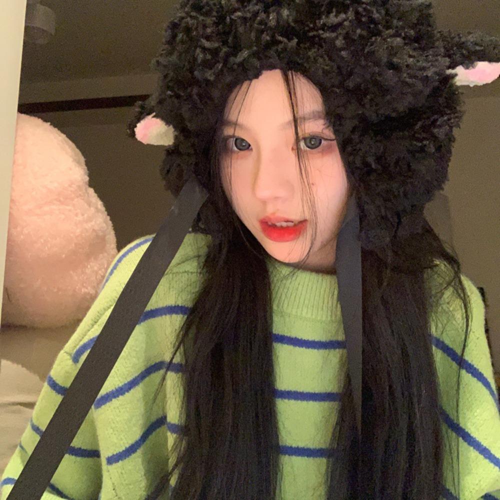 Шапки из овечьей шерсти Y2K Lolita Lace Hat Brimless Beanie Cap Ear Protection Зимняя шапка