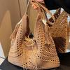 Large Woven Fabric Beach Tote With Tassel Drawstring For Vacation And Daily Outings