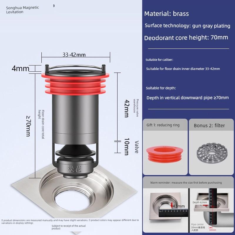 Magnetic Levitation Drain Core Brass Insect-Proof Device for Bathroom Sewer, Anti-Odor and Anti-Insect Toilet Odor Prevention Gadget