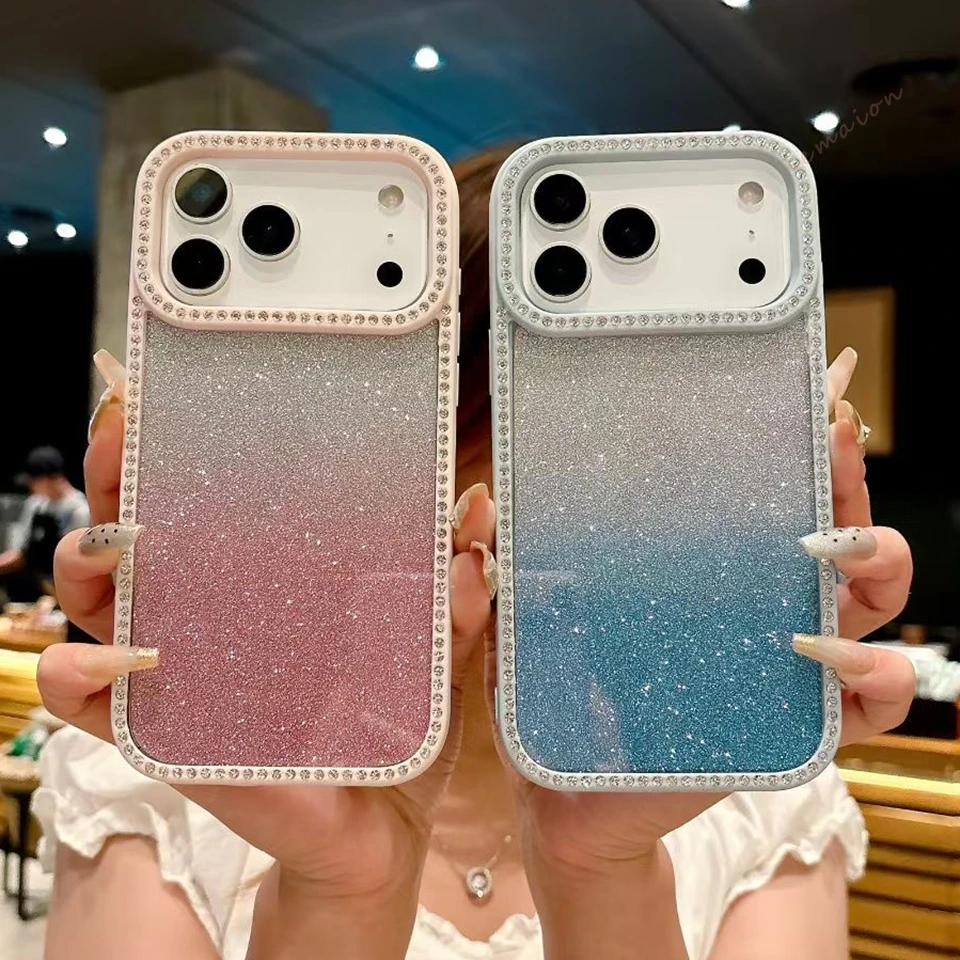 Cute Bling Glitter Diamond Phone Case for iPhone 13 12 11 14 15 16 17 Pro Max Air 16 15 14 Plus Clear Protector Shockproof Cover