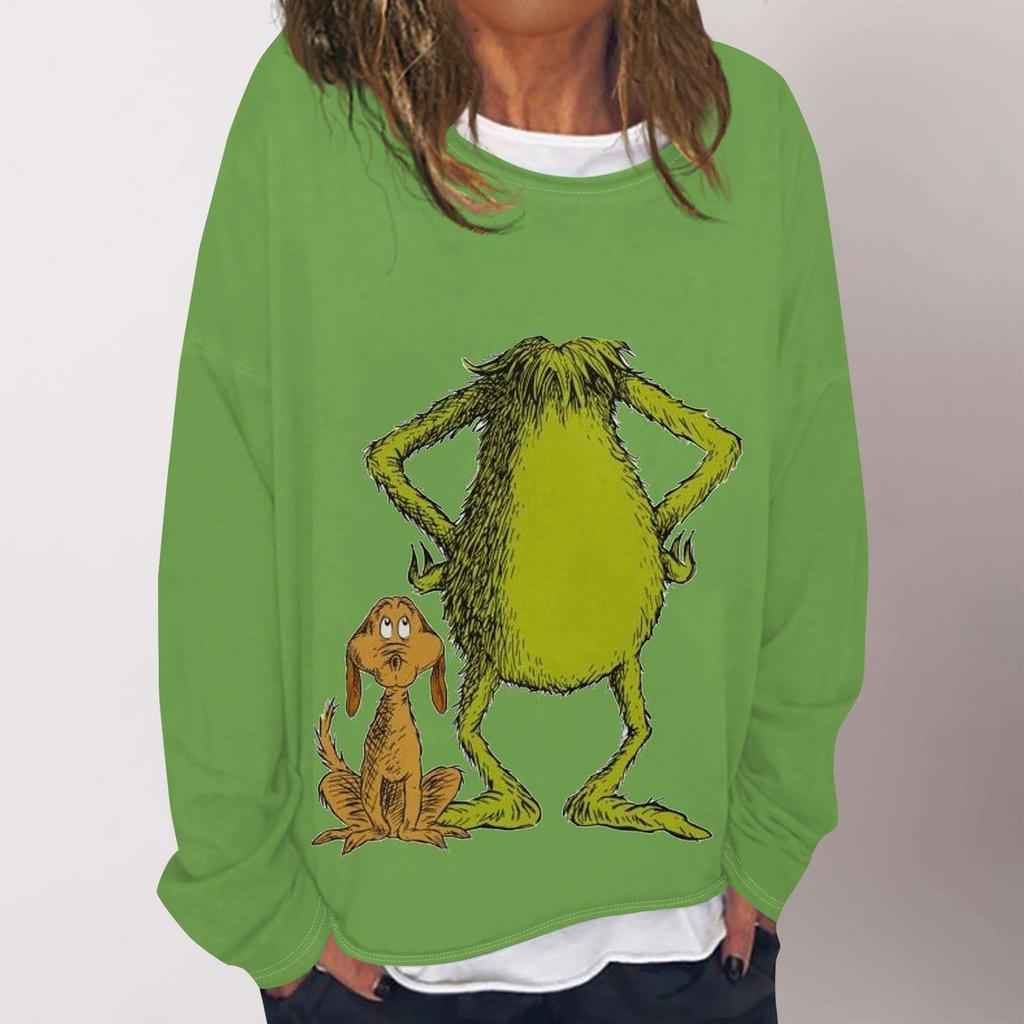 Женская повседневная модная толстовка с длинным рукавом и круглым вырезом с рождественским принтом, многослойный пуловер, топ