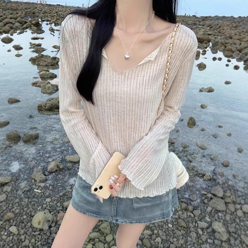 Прозрачный кардиган с V-образным вырезом и оборками: Топ с длинным рукавом для похудения и защиты от солнца для женщин
