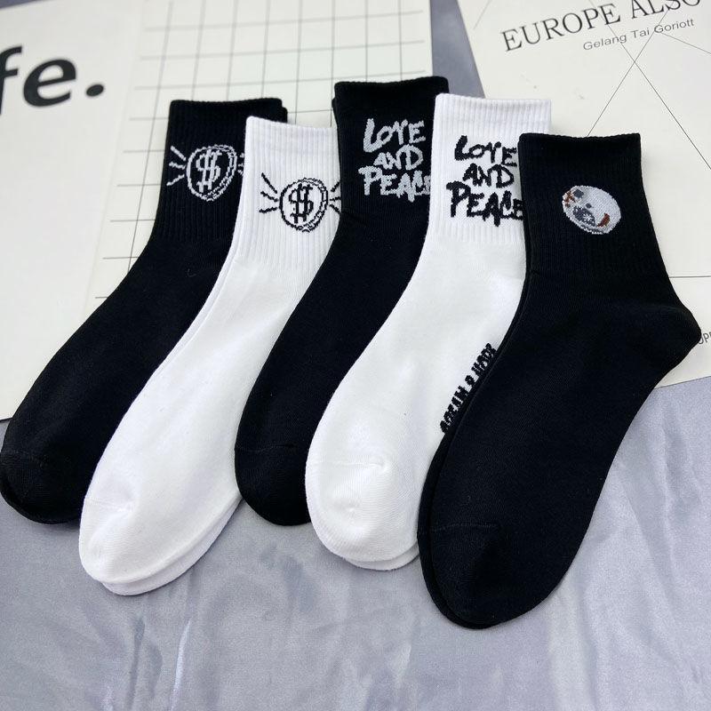 5 пар мужских хлопковых носков для скейтборда в стиле хип-хоп, носки с мультяшным узором, дышащие мягкие носки-трубочки