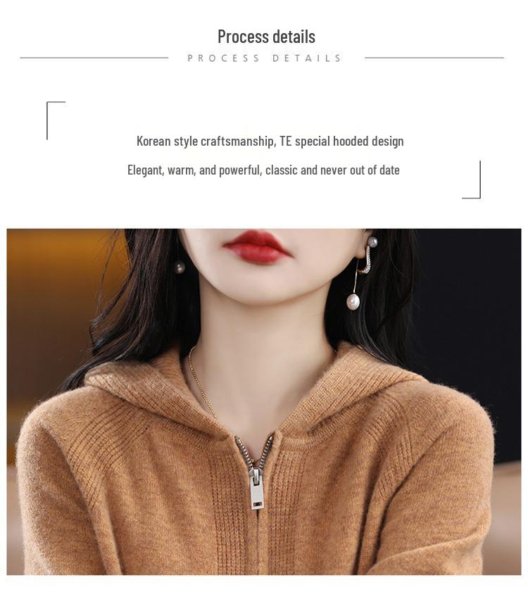 Женский вязаный кардиган на молнии с капюшоном - Длинный рукав, Универсальный, Свободный крой, Новинка моды Весна и Осень 2024
