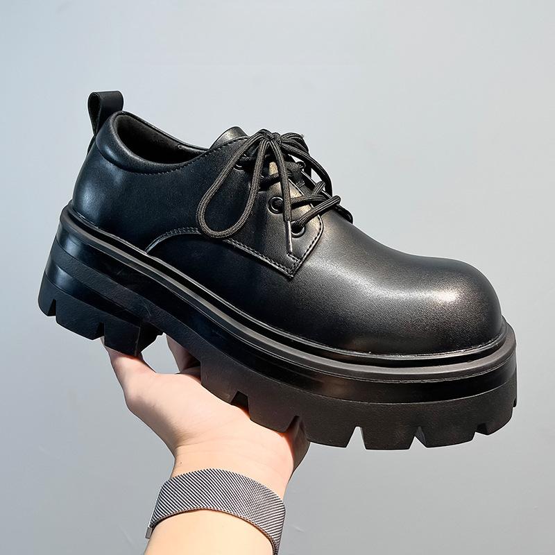 Thick-soled Heightening Shoes Derby Shoes Men's New Matte High-end Men's Casual Black British Style Small Leather Shoes