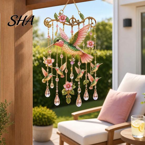 Tranquil Outdoor Decor Bird Wind Chimes, Decorative Hanging Pendants, Acrylic Garden Ornament Window Hangings for Porch Patio Decorations Bird-shaped