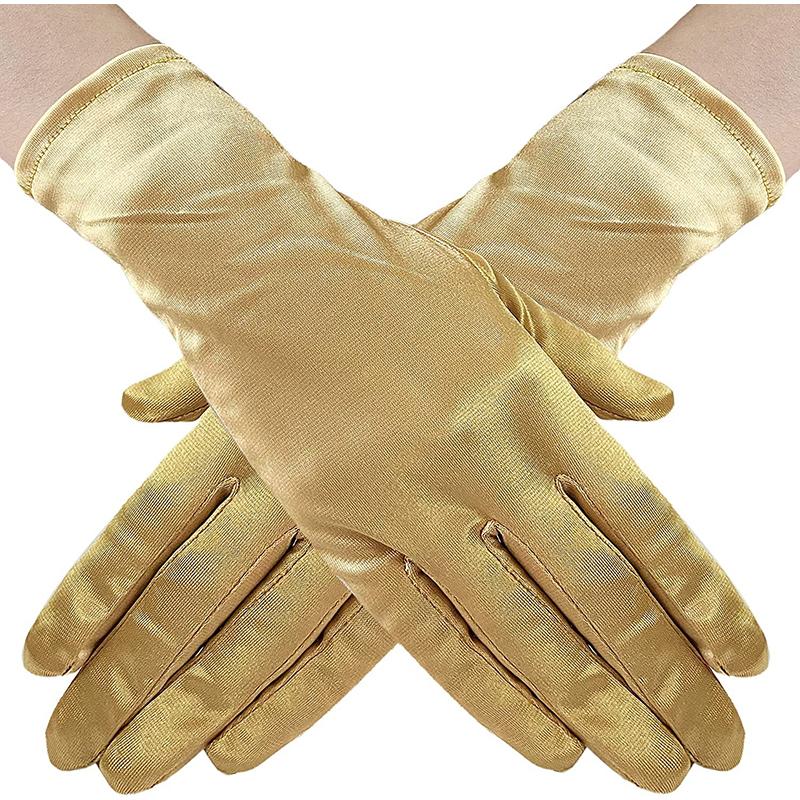 Women Satin Solid Short Wrist Gloves Smooth Evening Party Formal Prom Costume Stretch Gloves Red White Etiquette Wedding Gloves