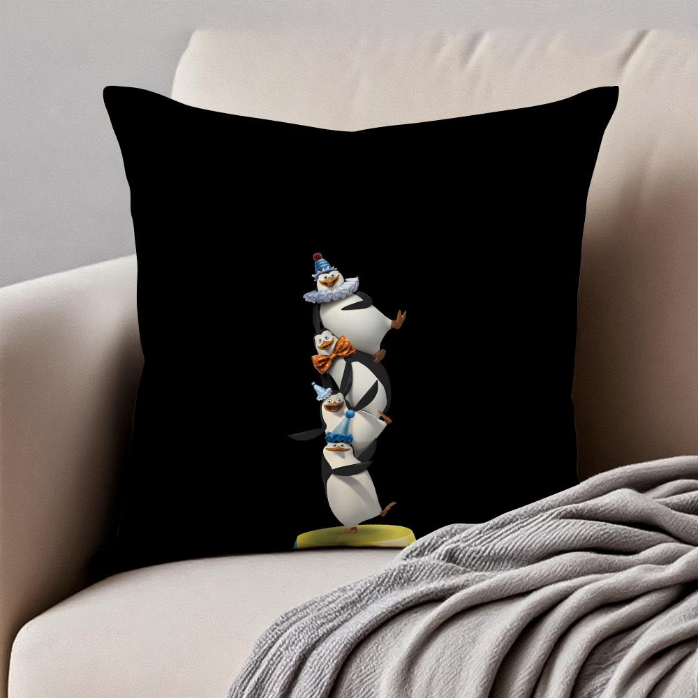 tThe Penguins of Madagascares Cushion Cover Pillowcase Antidustmite Invisible Zipper Short Plush Sofa Cushion