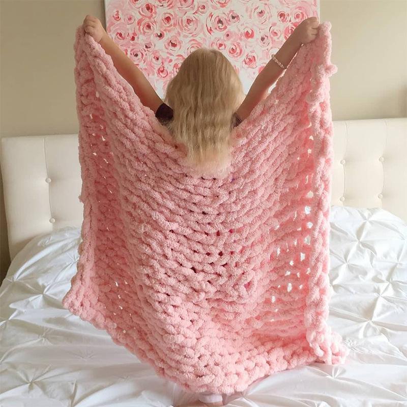 Knit Throw Blanket 20" X 25",Hand Made Large Chenille LoopBYarn Fluffy Throws for Couch Bed, Big Crochet Thick Woven Blanket