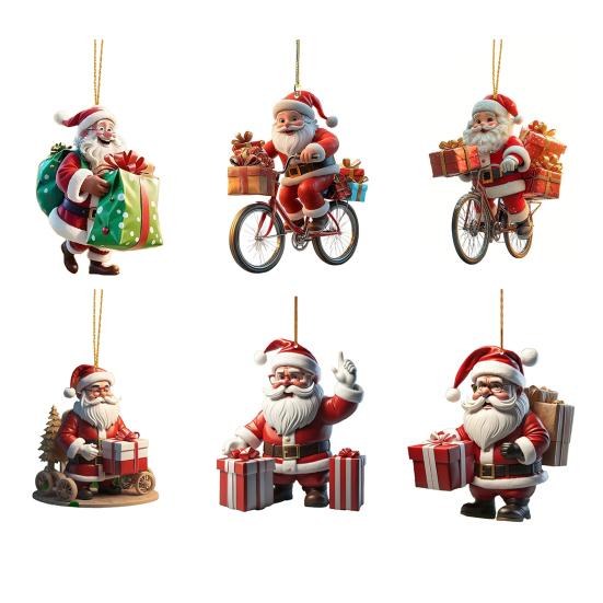 Акриловый Дед Мороз Рождество 2D Плоский Санта на велосипеде Подвесные украшения