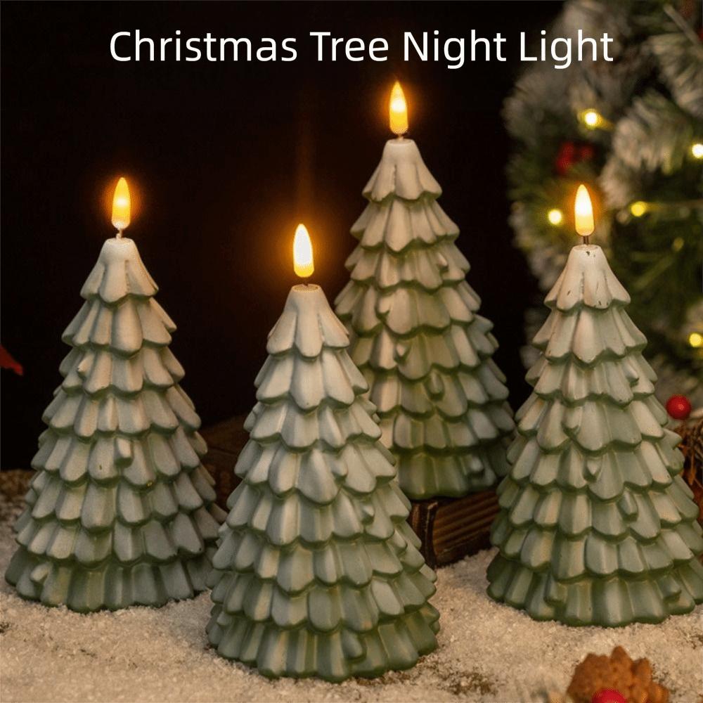 Green Christmas Tree Night Light Flameless Pillar Candles  Christmas Decoration