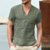 Mens Spring Summer Casual Shirt Short Sleeve Cotton Linen Shirts Men Loose Collar Button Shirt Silk Chemise Homme