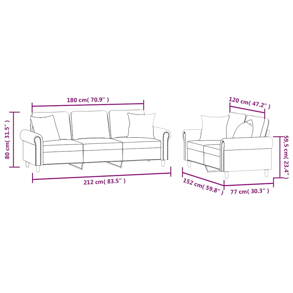 2 Piece Sofa Set with Cushions Yellow Velvet