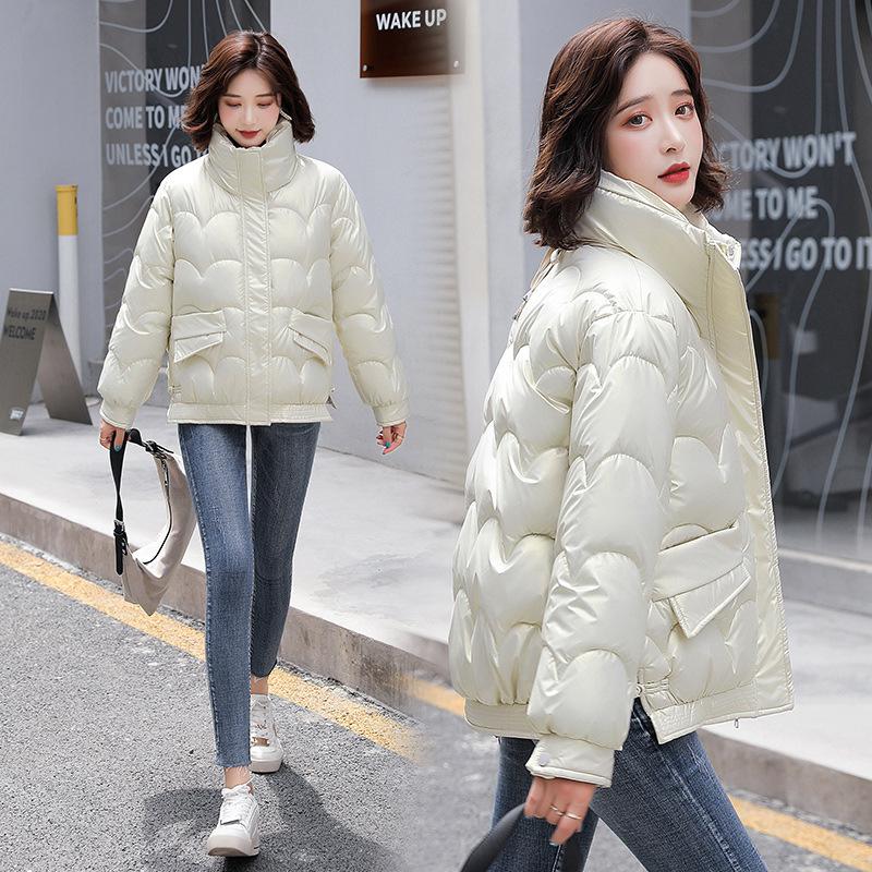 Glossy leave-in cotton-padded clothes women's short models New year's thickened cotton-padded clothes loose stand-up neck cotton-padded jackets winter