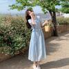 Синее вышитое платье из тенселя для женщин новое милое маленький человек нежный ветер первая любовь длинная юбка