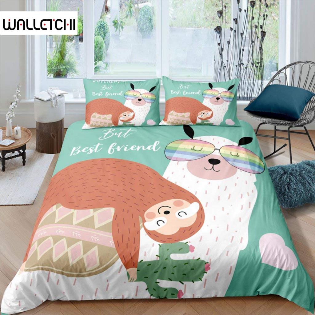 Пододеяльник из альпаки, милый ленивец, кактус, забавное животное, комплект постельного белья из полиэстера с сердечками и рисунком в мультяшном стиле
