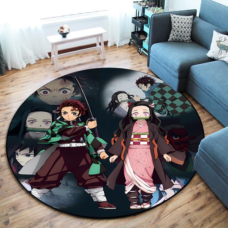 Classic Japanese-style cartoon Demon Slayer round rug, home soft decorative anti-slip yoga mat and chair mat, outdoor floor mat carpet K9