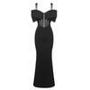 Spot | Summer New Black Suspender Dress, Light Luxury High Sense Perspective Fishbone Slim Split Evening Dress