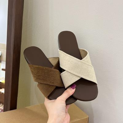 Льняные тапочки с перекрестными ремешками женская уличная летняя новинка ретро повседневные сандалии для отпуска на море пляжные сандалии на плоской подошве