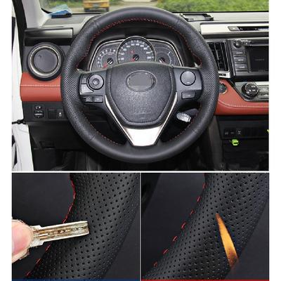 Черная ручная строчка Чехол на руль для Toyota RAV4 2013-18 Corolla 14-18