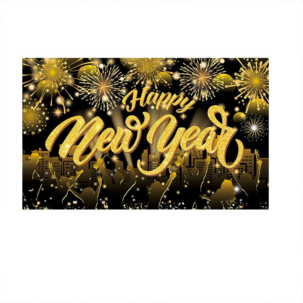 Black Gold 2026 New Year Backdrops Polyester Night Glittering Party Background Colorful Balloon Champagne Photo Background