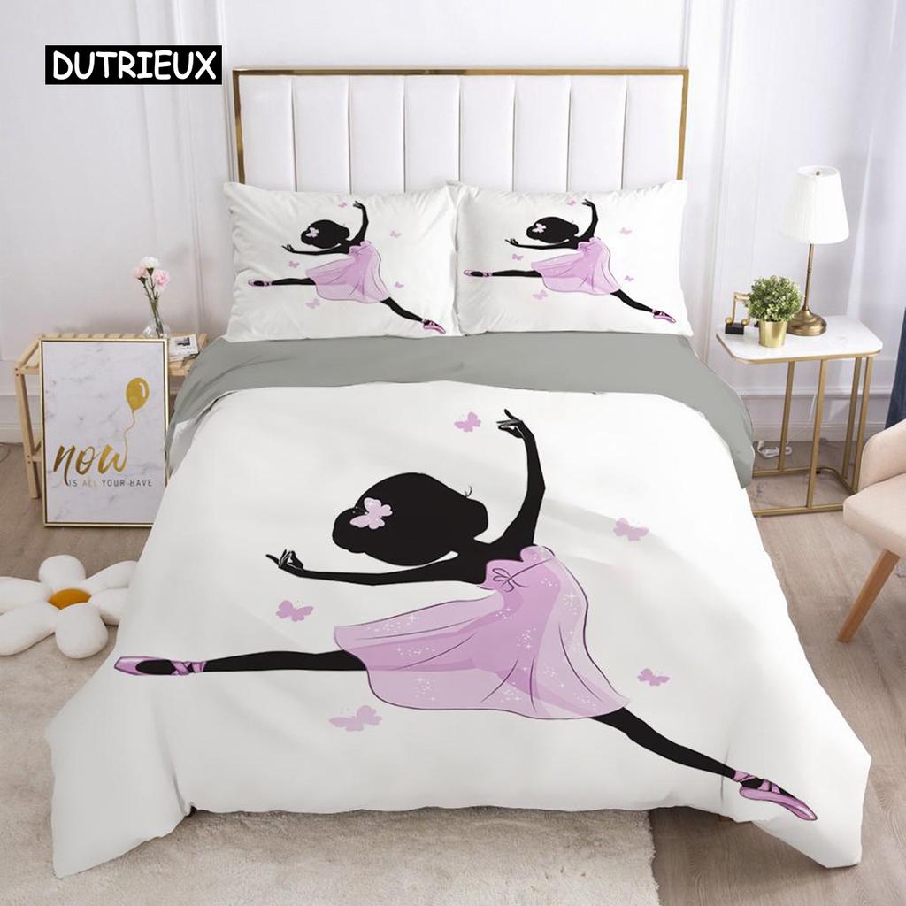 Комплект постельного белья с изображением балерины, размер King, набор постельного белья с принтом «Танцы — моя страсть», микрофибра, узор «Девочка-балетки», пододеяльник