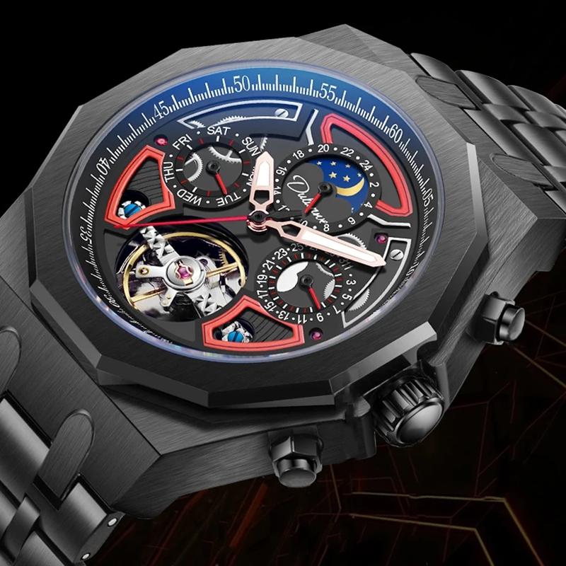 Мужские механические наручные часы Автоматические Мужские Роскошные Часы с Фазой Луны Мужские Повседневные Водонепроницаемые Деловые Светящиеся Часы
