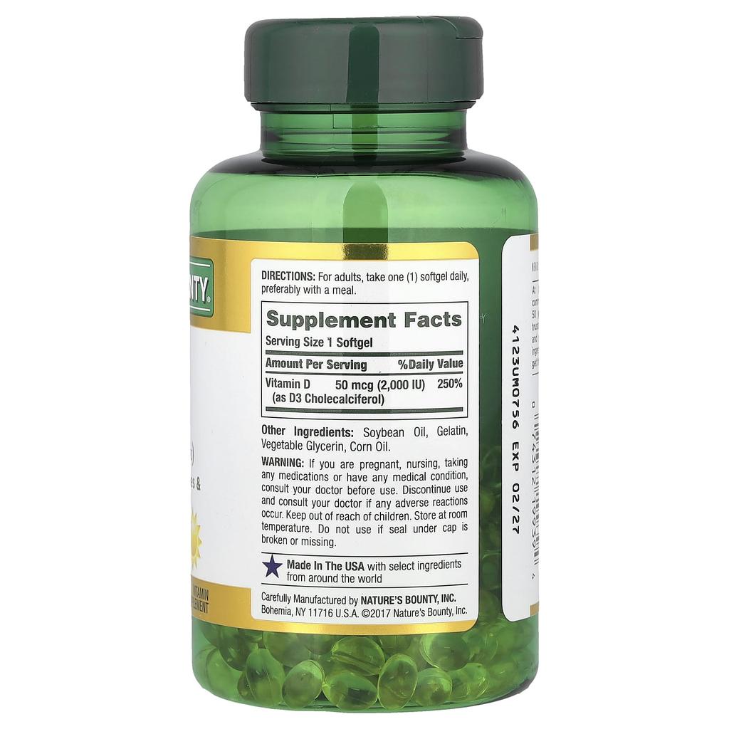 Nature'S Bounty, D3, Immune Health, 50Mcg(2,000Iu), 240 Softgels