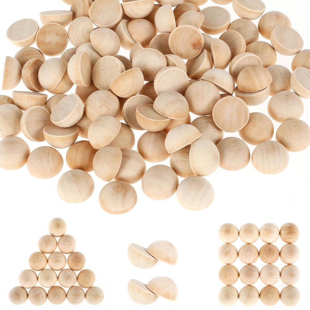 100/400 Pcs Half Wooden Beads 20 mm Mini Split Wood Balls Unfinished Half Round Wood Beads Hemisphere Wood Crafts Ball for Craft
