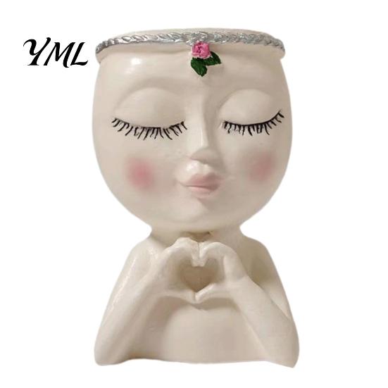 Artistic Sculpture Flower Pot Face Planter Pot, Cute Resin Head Vase for Succulents Flowers, Decorative Pots Unique Indoor Bedroom Desk Shelf