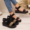 Women's Wide Width Platform Sandals, Elastic Slip-On Wedge Heels, Leopard Print Wholesale Slides for Women