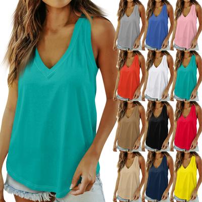 Женские повседневные топы для ношения с леггинсами, летняя однотонная майка без рукавов с v-образным вырезом для женщин