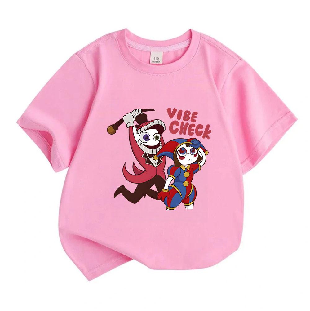 Kids Boys Girls 100% Cotton Crew Neck Short Sleeve T-Shirt, Funny Cartoon Clown Characters Vibe Check Print Casual Soft Tee for Children Daily Wear