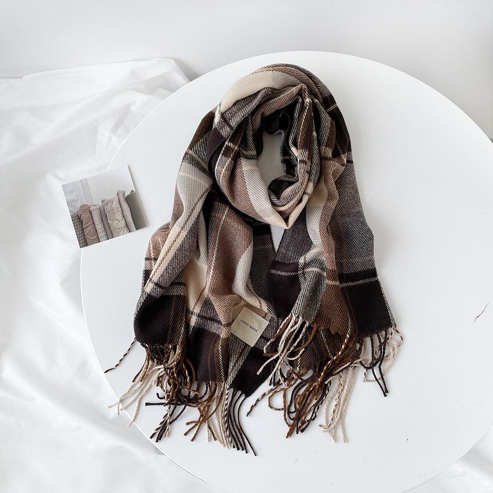 Autumn and Winter Plaid Scarf Women's Imitation Cashmere Scarf Simple Scarf Versatile Winter Warm Shawl