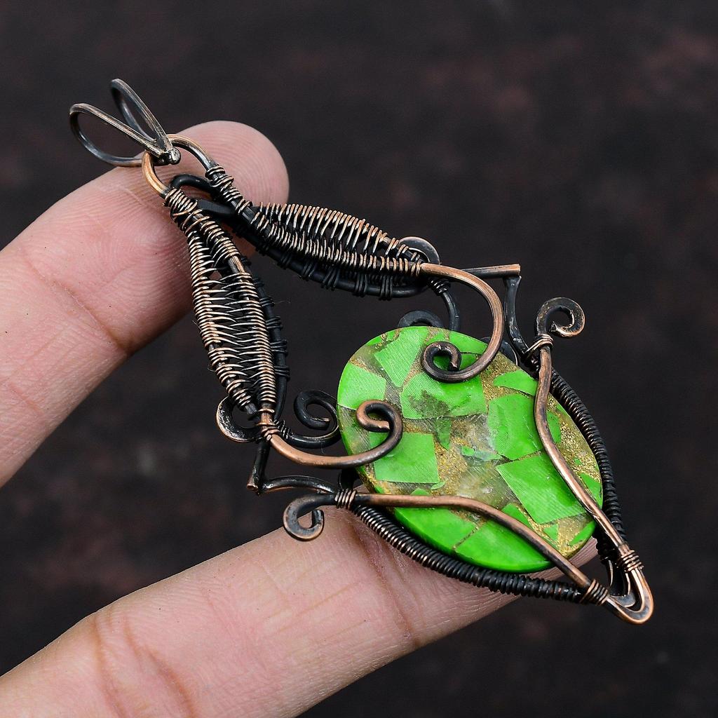 Медный Кулон Бирюзовый Кулон Медный Кулон, Обвитый Проволокой Кулон с Настоящим Драгоценным Камнем Медный Ювелирный Кулон для Подарка Ювелирные Изделия Ручной Работы, Обвитые Проволокой