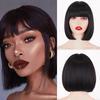 Short Bob Black Synthetic Wigs with Bangs Brown Platinum Wig for Women Lolita Party Cosplay Daily Use Natural Bob Wig