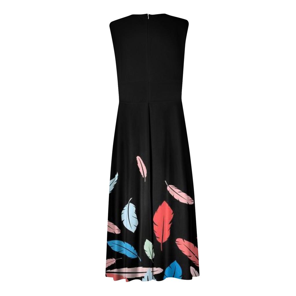 Женское длинное платье Платье макси Повседневное платье Летнее повседневное платье без рукавов с v-образным вырезом в стиле бохо с талией в стиле ретро с принтом