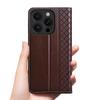 Для APPLE IPhone 17 16 16E 15 14 Pro Max Air Plus Флип-кейс Сетчатый узор Магнитная крышка Коровья кожа Натуральная кожа Кошелек Чехлы