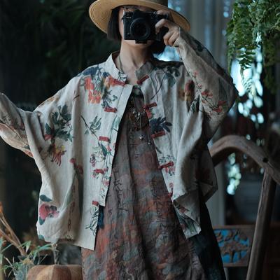 Женские винтажные лоскутные рубашки на пуговицах бежевые длинные рукава стойки блузки осенние рубашки в китайском стиле