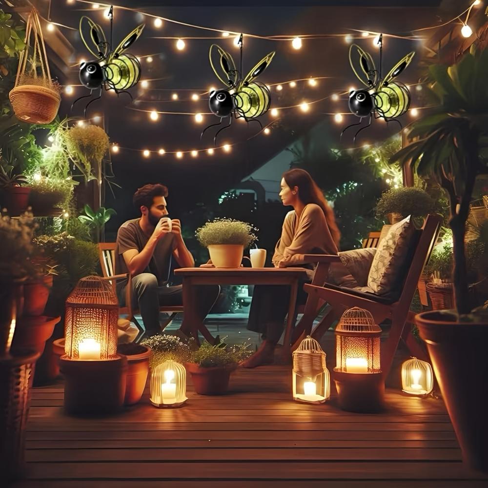 Солнечная Железная Статуэтка Пчелы со Светодиодными Сказочными Огнями Уличные Водонепроницаемые Подвесные Украшения на Дерево Для Забора Двора Патио Садовый Арт Декор