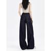 Spring and Autumn American Dark Blue Jeans Women's New Small High Waist and Thin Straight Loose Wide-leg Pants