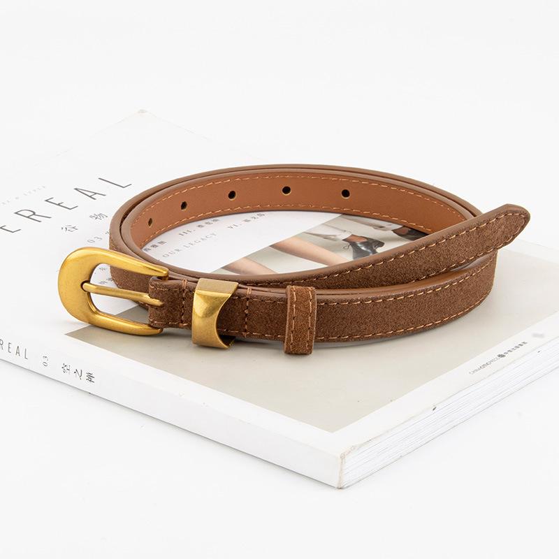 Матовый ретро-кожаный ремень из бархатистой кожи для женщин, ремень для джинсов из высококачественной коровьей кожи, тонкий ремень для женщин