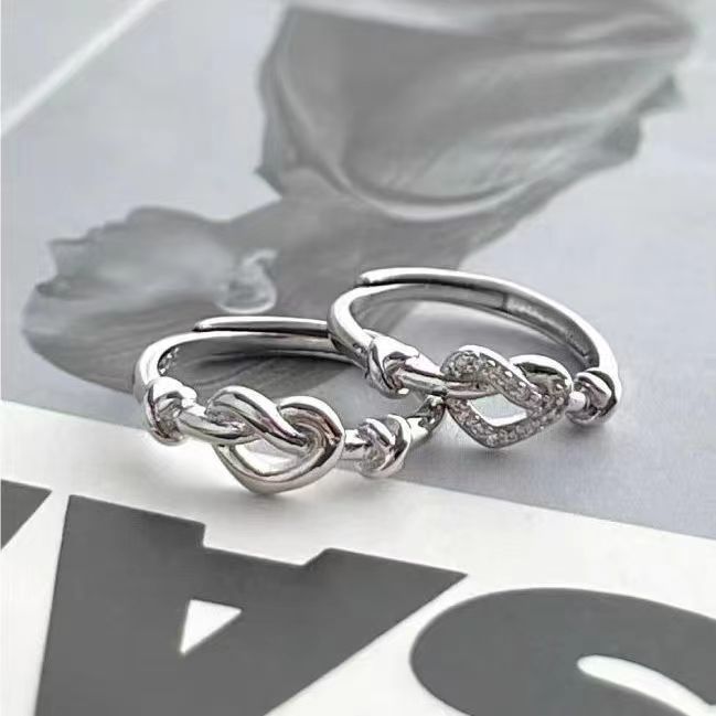 Twin Knot Winding Love Zircon Ring Girlfriend Couple Ring Fashion Simple High Sense Niche Design Jewelry