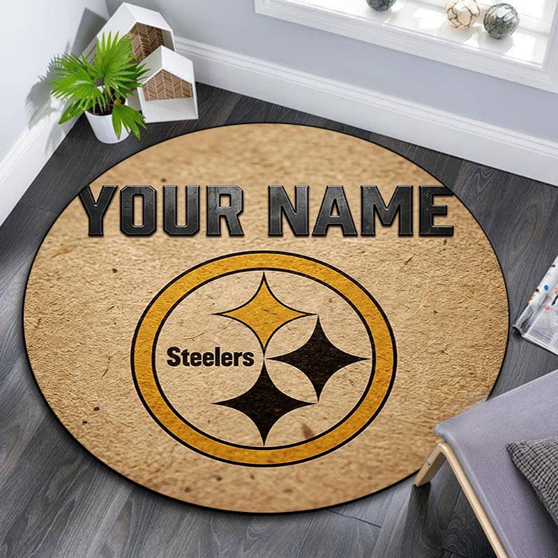 Custom Name,Pittsburgh Steelers pattern round rug,Carpet Rug for Living Room Bedroom Playroom ,Non-slip Floor Mat,Holiday Gifts and Birthday Gifts.