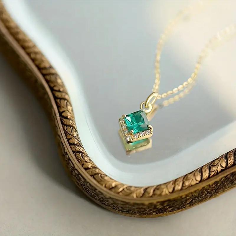 Ожерелье с подвеской Huitan Princess Square Green Cubic Zirconia, модный дизайн, женские аксессуары для шеи, свадебные украшения