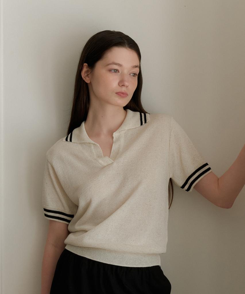 Вязаный свитер YUPPE Line Collar_Бежевый